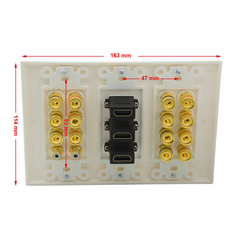 3 grupas mājas kinozāles 6,1 7,1 7,2 8,2 9,0 telpiskās skaņas skaļruņa sienas plāksne ar HDMI RCA audio banānu skaņas kastes priekšējo paneli