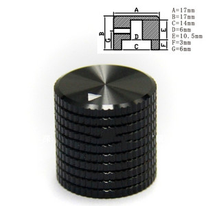 Tipptasemel alumiiniumist nupuga potentsiomeetri nupp 17 * 17 mm / 14 * 16 mm helitugevuse lüliti pöörlevad kodeerija nupud