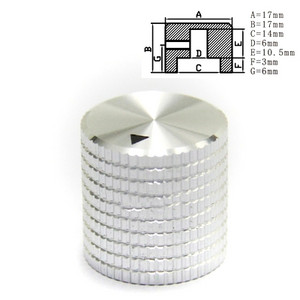 Tipptasemel alumiiniumist nupuga potentsiomeetri nupp 17 * 17 mm / 14 * 16 mm helitugevuse lüliti pöörlevad kodeerija nupud