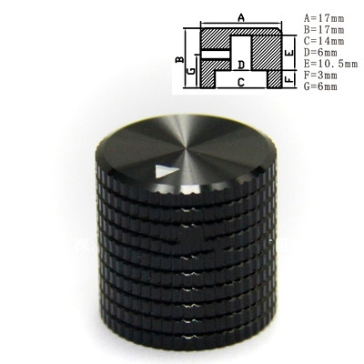 Tipptasemel alumiiniumist nupuga potentsiomeetri nupp 17 * 17 mm / 14 * 16 mm helitugevuse lüliti pöörlevad kodeerija nupud
