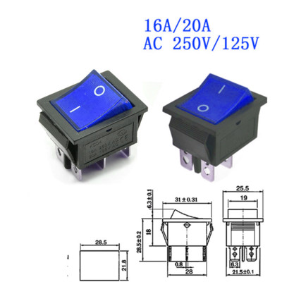 5GB KCD4 svirslēdzis Barošanas slēdzis 6kontakti 4kontakti 3pozīcija 2pozīcija ar gaismu 16A 250VAC 20A 125VAC Bultiņa ir atiestatīta
