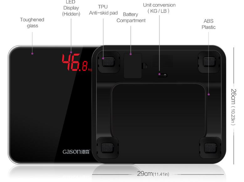 Vannitoakaalud Täpne nutikas elektrooniline digitaalne kaal Kodu põrand Tervise tasakaal kehaklaasiga LED-ekraan 180 kg