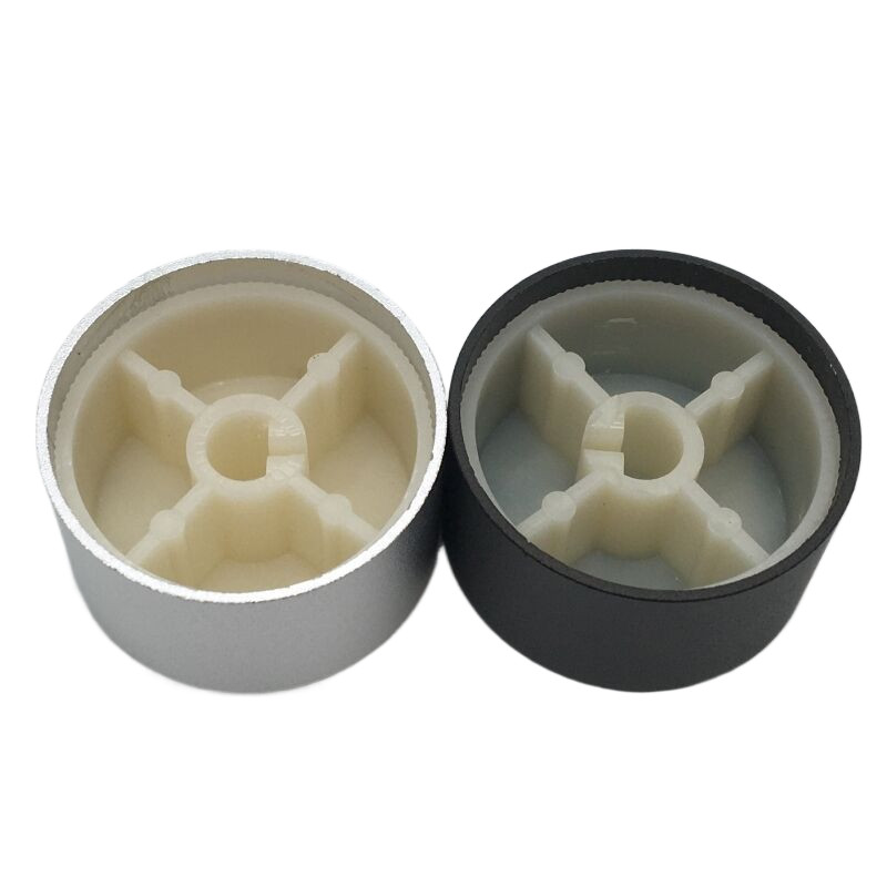 1 gab Alumīnija sakausējuma potenciometra kontroles skaļuma audio slēdža pogas vāciņš 6 mm D asij / zieds 30 x 17 mm (D*H)