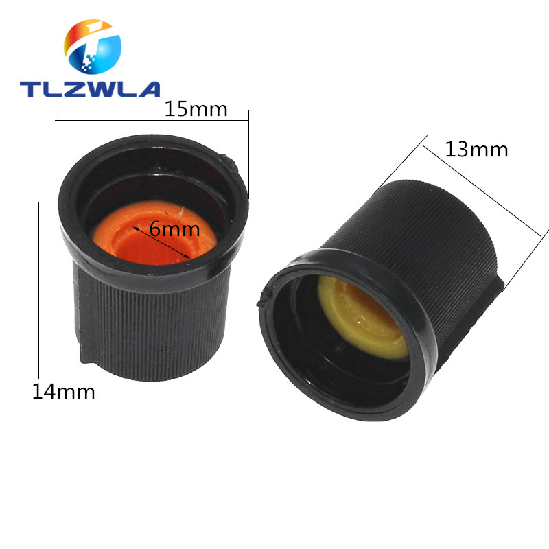 25GAB WH148 AG3 potenciometra kloķis vāciņš AG3 plastmasas rokturis diametram 6mm plūmju rokturis dzeltens oranžs zils balts sarkans *5 gab.=25