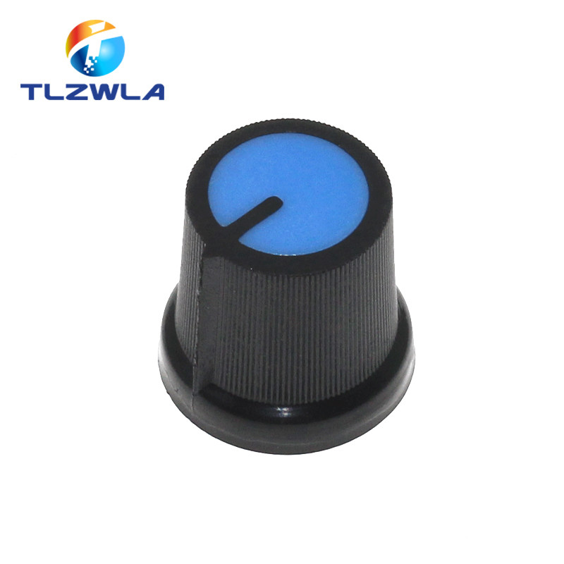 25GAB WH148 AG3 potenciometra kloķis vāciņš AG3 plastmasas rokturis diametram 6mm plūmju rokturis dzeltens oranžs zils balts sarkans *5 gab.=25