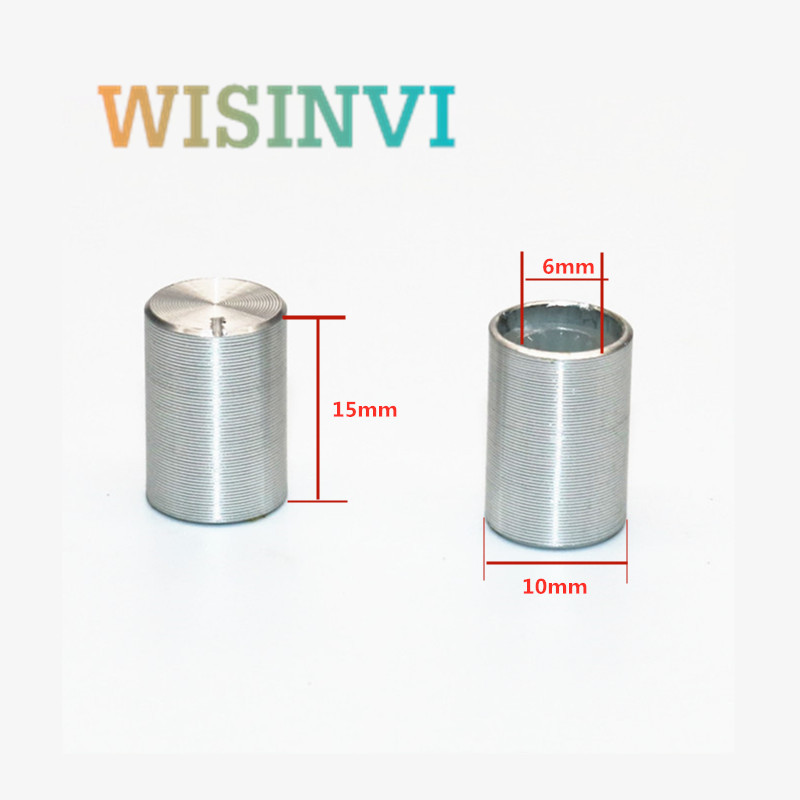 10PCS 10*15mm crna srebrna aluminijska legura tipke kapa 10mm*15mm unutarnja rupa 6MM pojačalo audio potenciometar za glasnoću DIY tipka