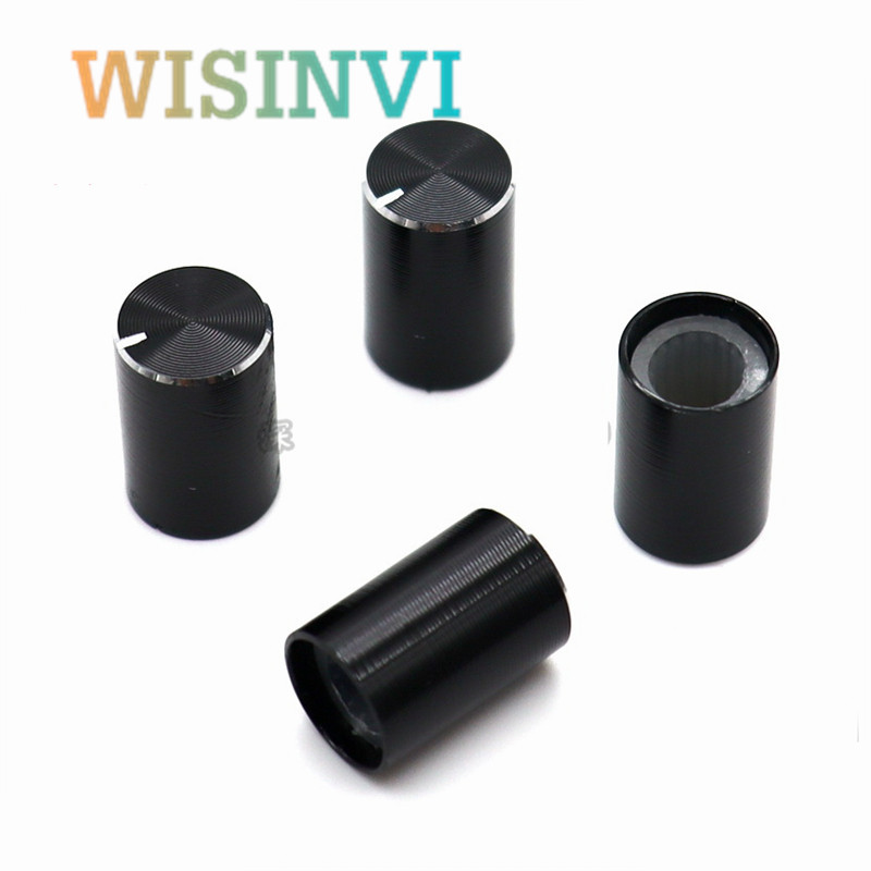 10PCS 10*15mm crna srebrna aluminijska legura tipke kapa 10mm*15mm unutarnja rupa 6MM pojačalo audio potenciometar za glasnoću DIY tipka
