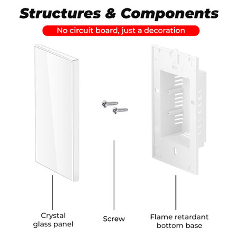 Američka standardna bijela prazna ploča s prekidačima od kaljenog kristalnog stakla s ugradbenom željeznom pločom za blokiranje bijele ploče