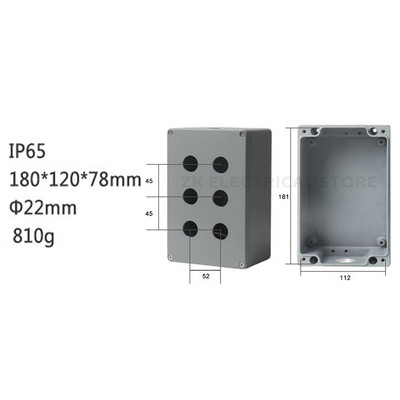 Metāla lieta alumīnija ūdensnecaurlaidīgs pogu slēdža vadības kārbas atvere 22 mm avārijas apturēšanas slēdža pogu kārba alumīnija sakausējuma 1234 caurums