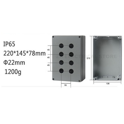 Metāla lieta alumīnija ūdensnecaurlaidīgs pogu slēdža vadības kārbas atvere 22 mm avārijas apturēšanas slēdža pogu kārba alumīnija sakausējuma 1234 caurums