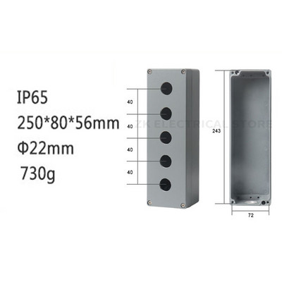 Metāla lieta alumīnija ūdensnecaurlaidīgs pogu slēdža vadības kārbas atvere 22 mm avārijas apturēšanas slēdža pogu kārba alumīnija sakausējuma 1234 caurums