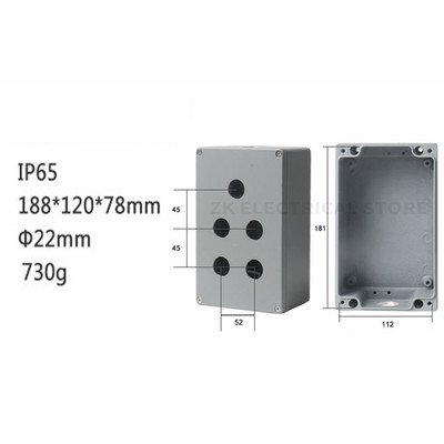 Metāla lieta alumīnija ūdensnecaurlaidīgs pogu slēdža vadības kārbas atvere 22 mm avārijas apturēšanas slēdža pogu kārba alumīnija sakausējuma 1234 caurums