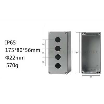 Metāla lieta alumīnija ūdensnecaurlaidīgs pogu slēdža vadības kārbas atvere 22 mm avārijas apturēšanas slēdža pogu kārba alumīnija sakausējuma 1234 caurums