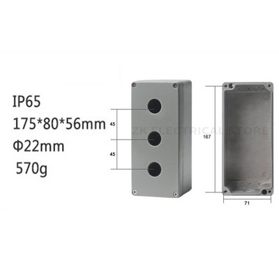 Metāla lieta alumīnija ūdensnecaurlaidīgs pogu slēdža vadības kārbas atvere 22 mm avārijas apturēšanas slēdža pogu kārba alumīnija sakausējuma 1234 caurums