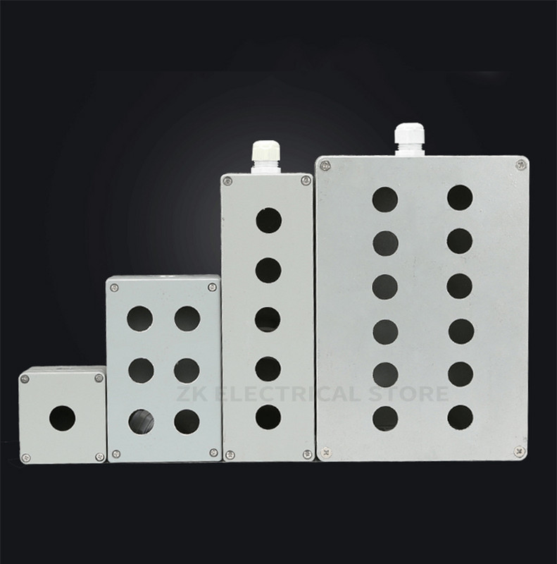 Metāla lieta alumīnija ūdensnecaurlaidīgs pogu slēdža vadības kārbas atvere 22 mm avārijas apturēšanas slēdža pogu kārba alumīnija sakausējuma 1234 caurums