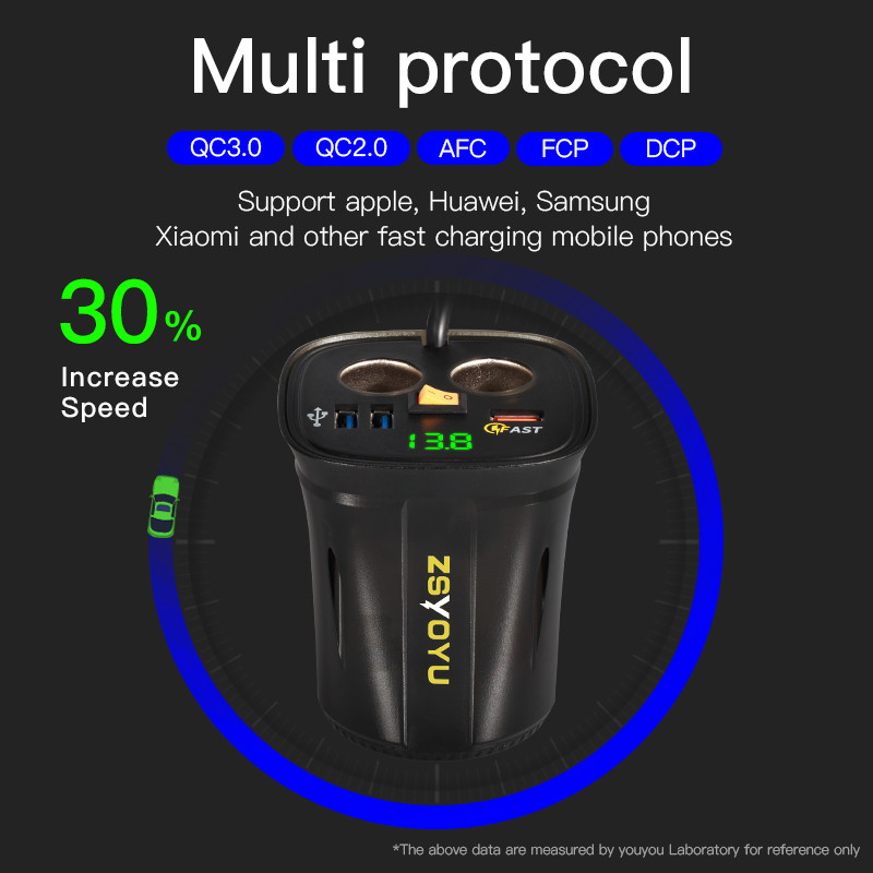 QC3.0 kahe USB-topsihoidiku autolaadija adapteri kiirlaadimine sigaretisüütaja voltmeetri ekraani pesa veekindel toitelüliti