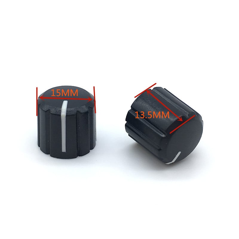10 kom/lot Potenciometar Encoder Trakasti prekidač Plastična kapica gumba 15 x 13,5 mm Poluosovina Plum osovina Vrsta crna