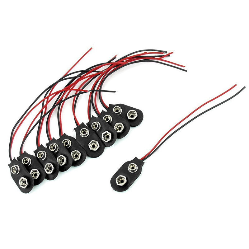 5/10/20/50 tk T-tüüpi I-tüüpi 9 V patareihoidja klõpsuga ühendusklamber koos 6,5/10/15 cm kaablijuhtme juhtmega 6F22 akupistiku pandlaga