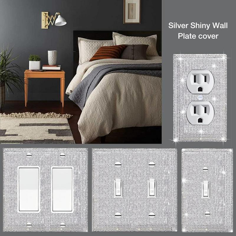 Dijamantna naljepnica na ploči prekidača od 4 komada, američki standardni zidni poklopac sa vještačkim kamenčićima, svjetlucavi kristalni ukrasni blistavi izlaz