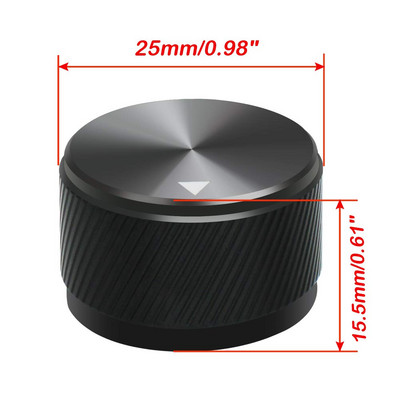 2gab 25 x 15,5 mm (diametrs x augstums) 6 mm vārpsta alumīnija rotācijas elektroniskās vadības potenciometra rokturis skaļuma regulēšanas poga 25 * 15,5 mm