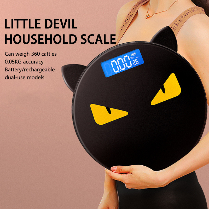 Mājas piederumi Augstas precizitātes elektroniskie svari Jauki kaķu ausis Personalizēti cilvēka ķermeņa apaļie svari Radoši melni svari