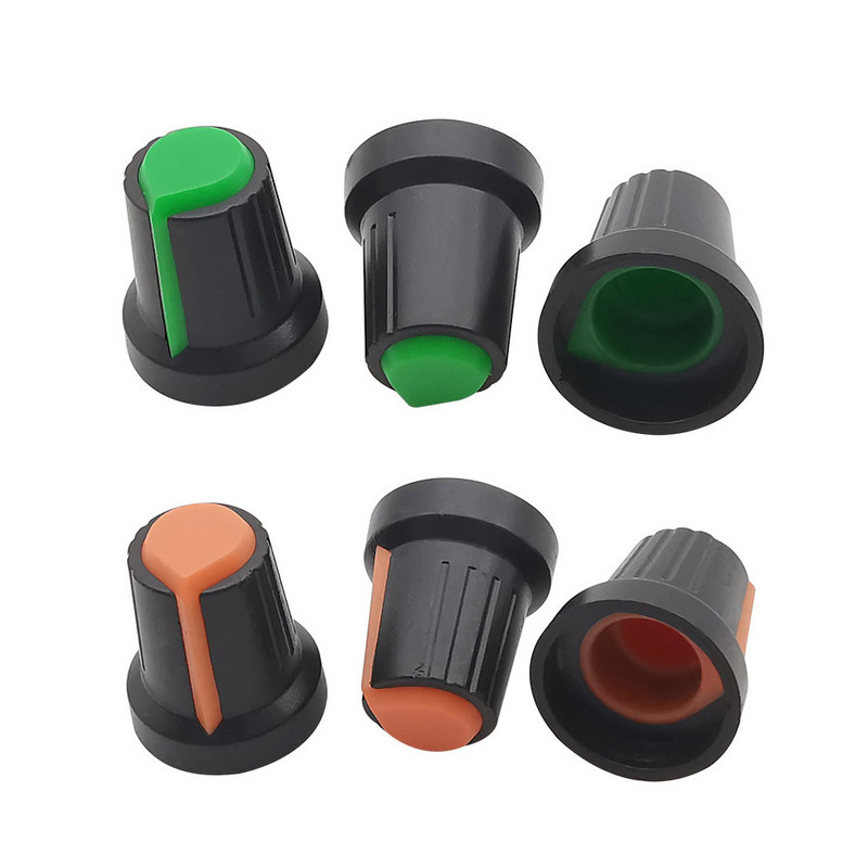 10 tk WH148 plastikust potentsiomeetri nupud kork potentsiomeetri nupu komplekt 15x17mm 6 mm võlli auk AG2 kollane oranž sinine valge punane roheline