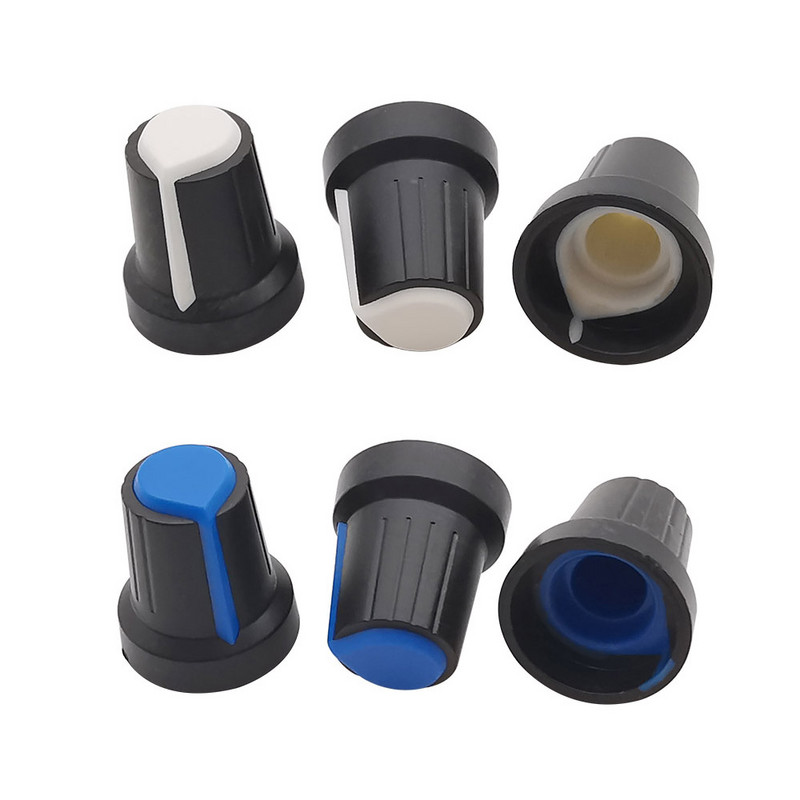 10 tk WH148 plastikust potentsiomeetri nupud kork potentsiomeetri nupu komplekt 15x17mm 6 mm võlli auk AG2 kollane oranž sinine valge punane roheline