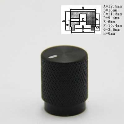 Alumīnija sakausējuma potenciometra vadības poga, skaļuma audio elektriskā ģitāras bass, skrūves tips 12,5 x 16 mm (dh)