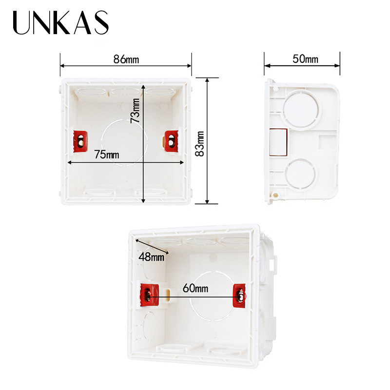 UNKAS Naujas Desigh PVC plastikinis reguliuojamas montavimo dėžutės vidinė kasetė 86*83*50 skirta 86 tipo jungikliui ir lizdui