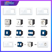 Bingoelec zidni prekidač za svjetlo Dijelovi staklene ploče Bijeli prekidači senzora dodira Funkcijski dijelovi EU električne utičnice Dio utičnice