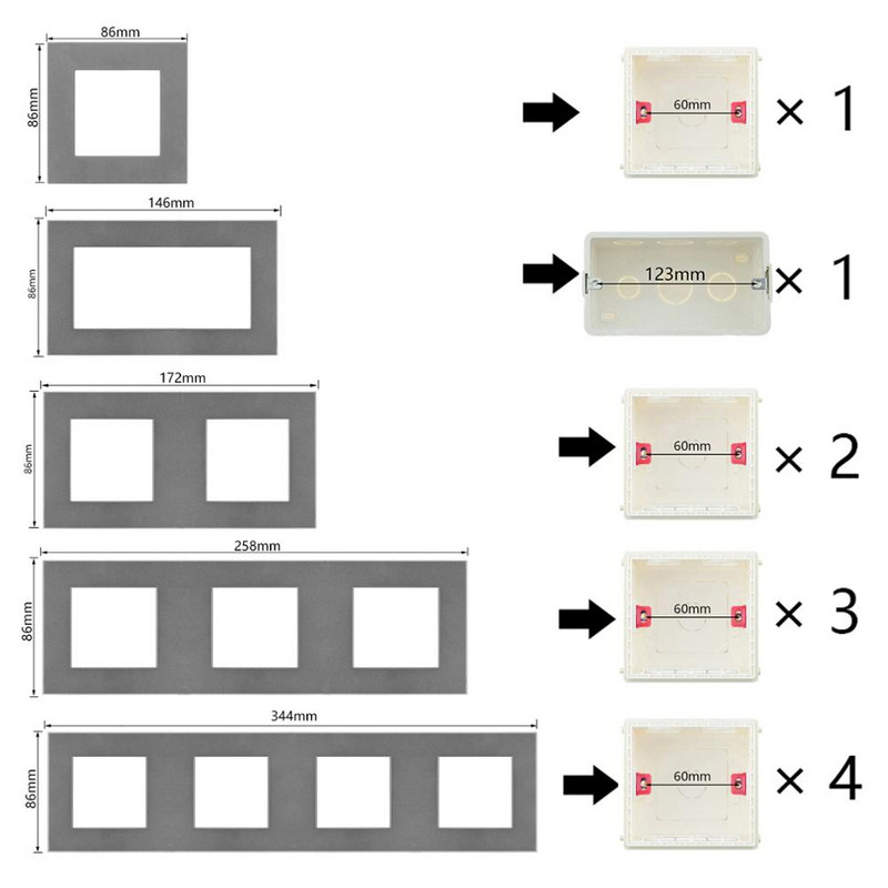 S-seeria – kohandatud hall plastraam, üks kahekordne kolmekordne neljakordne paneel DIY pistikupesa, tasuta kombineeritud hõbehall