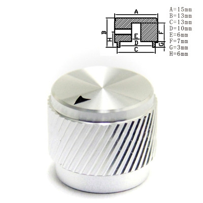 1 tk tipptasemel alumiiniumist nupuga potentsiomeetri nupp 15 * 13 * 6 mm helitugevuse lüliti pöördkodeerija nupud hõbedane/must/kuldne