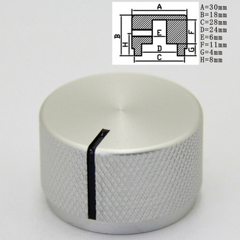 Алуминиев въртящ се електронен контролен потенциометър за копче за вал с диаметър 6 mm, контрол на звука, 30 x 18 mm (диаметър x височина)