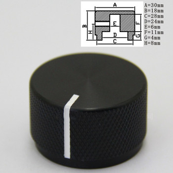 Алуминиев въртящ се електронен контролен потенциометър за копче за вал с диаметър 6 mm, контрол на звука, 30 x 18 mm (диаметър x височина)
