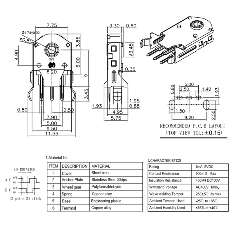 10/20/50/100Gb HUANO Peles navigācijas riteņa kodētājs 5mm 7mm 9mm 10mm 11mm 13mm riteņa caurumu attālums 1,74mm Dekodera peles kodētājs