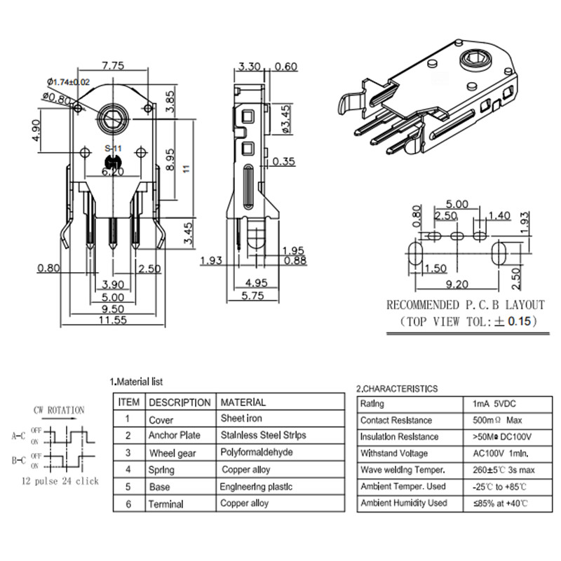 10/20/50/100Gb HUANO Peles navigācijas riteņa kodētājs 5mm 7mm 9mm 10mm 11mm 13mm riteņa caurumu attālums 1,74mm Dekodera peles kodētājs