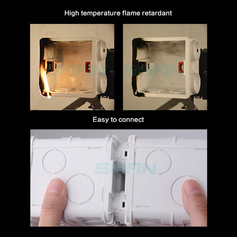 SRAN regulējama montāžas kārba Iekšējā kasete 86mm*83mm*50mm 86 tipa rozetēm un slēdžiem Balta/sarkana vadu aizmugures kaste