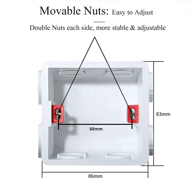 Wallpad Podesiva montažna kutija Unutarnja kazeta 86mm*85mm*50mm za 86 tip kazeta s prekidačem i utičnicom