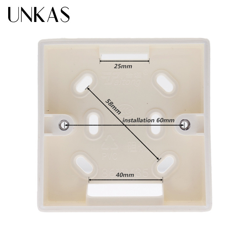 UNKAS ārējā montāžas kārba 86 mm * 86 mm * 34 mm 86 mm standarta skārienslēdzim un kontaktligzdai, kas piemērota jebkurai sienas virsmas pozīcijai