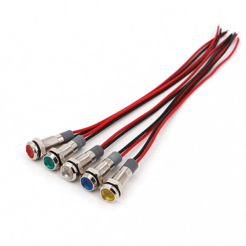 5 бр. Метални водоустойчиви 6 mm 12-24 VDC мини LED светлинен индикатор с кабел