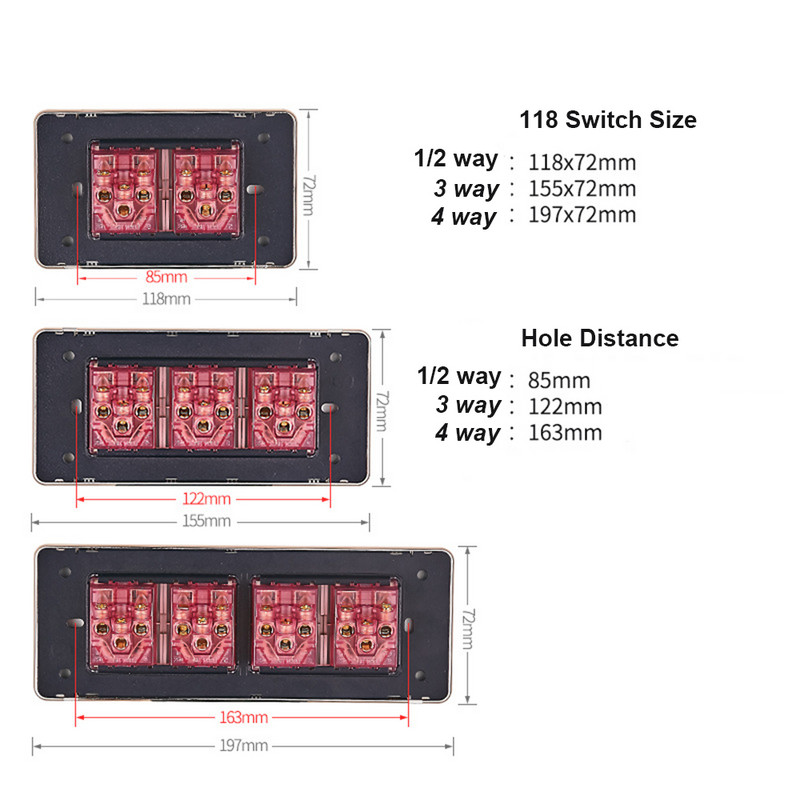 118 Razvodna kutija Pravokutna montaža na zid Praktične električne kutije za ugradnju Tajni vod za skrovište PC materijal otporan na plamen 1/2/3/4 puta