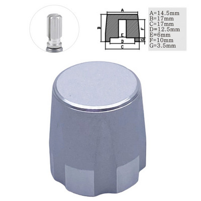 1Gb alumīnija sakausējuma potenciometra kodētāja skaļuma kontroles audio pogas vāciņš 6 mm vārpstas cauruma pogai (rievota vārpsta / D ass)