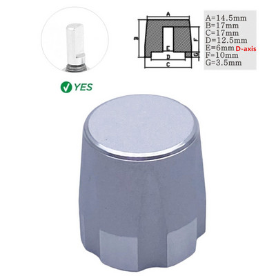 1Gb alumīnija sakausējuma potenciometra kodētāja skaļuma kontroles audio pogas vāciņš 6 mm vārpstas cauruma pogai (rievota vārpsta / D ass)