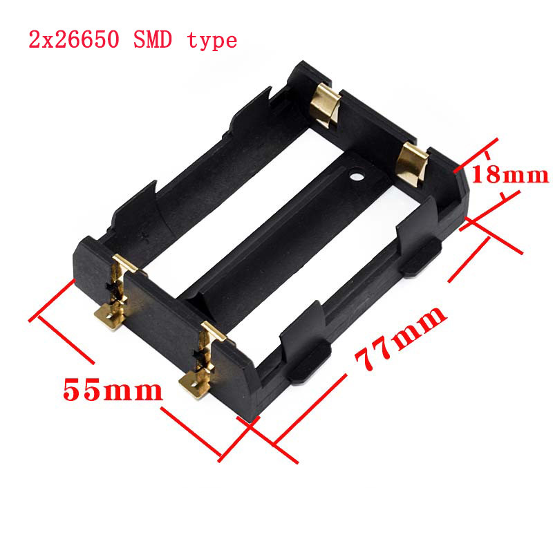 1 vnt 1x 2x 26650 serijos baterijos laikiklio dėklas juodas ABS plastikinis apvalkalas SMT/SMD/PIN baterijos laikiklio dėžutė, skirta grandinės plokštėms pasidaryk pats