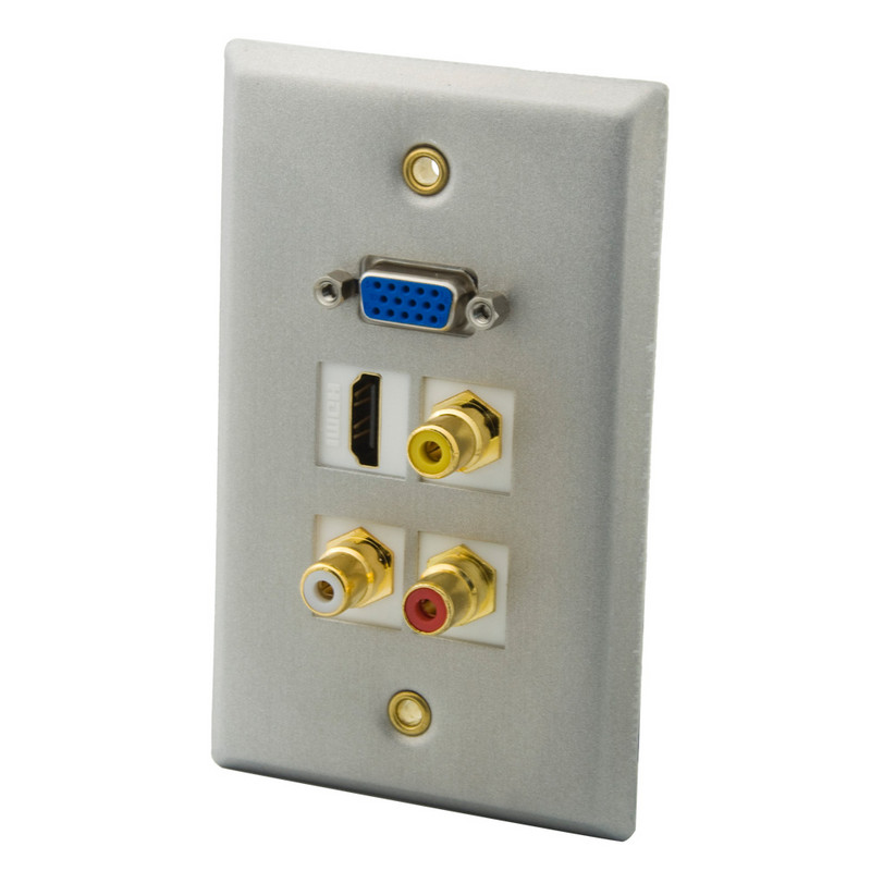 Single Gang Solid Style Alumīnija Metāla VGA HDMI USB3.0 3,5 mm Audio 3RCA AV CAT6 RJ45 Sieviešu un sieviešu sienas plāksnes priekšējā plāksne