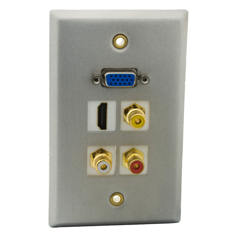 Single Gang Solid Style Alumīnija Metāla VGA HDMI USB3.0 3,5 mm Audio 3RCA AV CAT6 RJ45 Sieviešu un sieviešu sienas plāksnes priekšējā plāksne