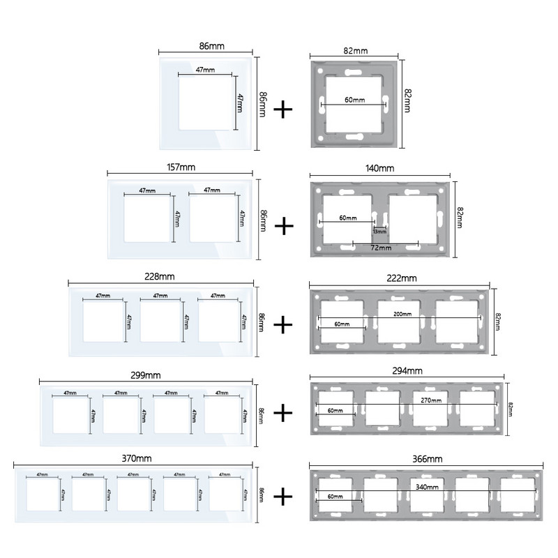 TAWOIA DIY dijelovi Crni Glod Srebrni Luksuzni aluminijski panel za zidnu utičnicu Samo dodirni prekidač Ploča s metalnim okvirom