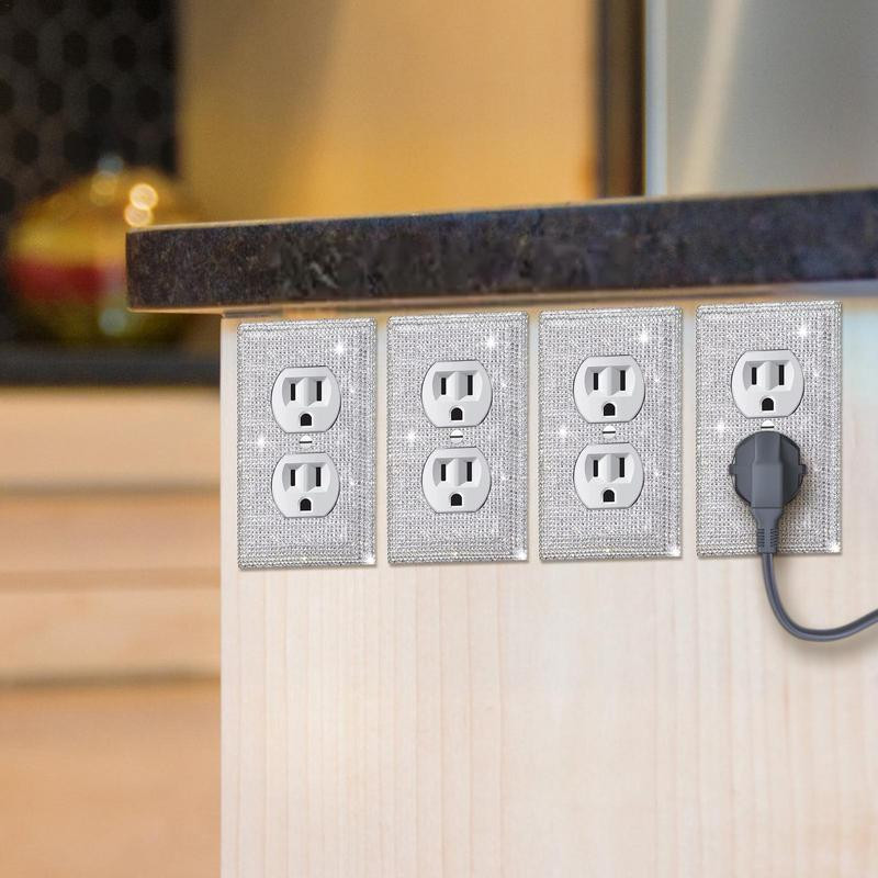 Γυαλιστερό Κάλυμμα Πιάτου Τοίχου 4 τμχ Κάλυμμα Διακόπτη Φωτός Διακοσμητικό Αισθητικής Ασημί Γυαλιστερό Ασημένιο Στρας Πιάτο Τοίχου Πιάτα Τοίχου