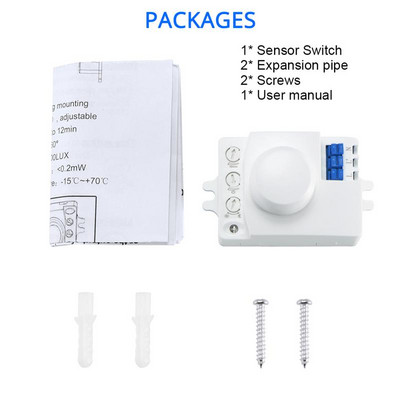 Mikroviļņu sensora slēdzis Sensora korpusa kustības detektors 5,8 GHz regulējams iebūvēts mikroviļņu radara gaismas slēdzis koridora sensoram