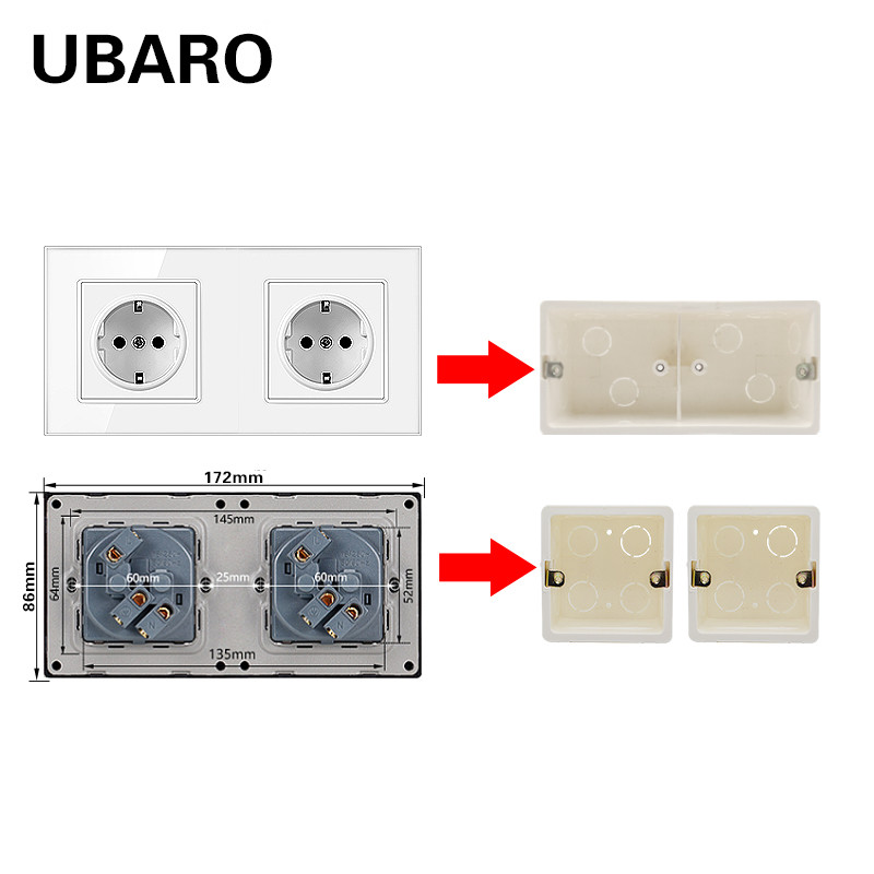 172*80*50mm utičnica skriveno donje kućište PC plastični materijal bijela površina izlaz spojna zidna instalacijska kutija za 172*86mm prekidač